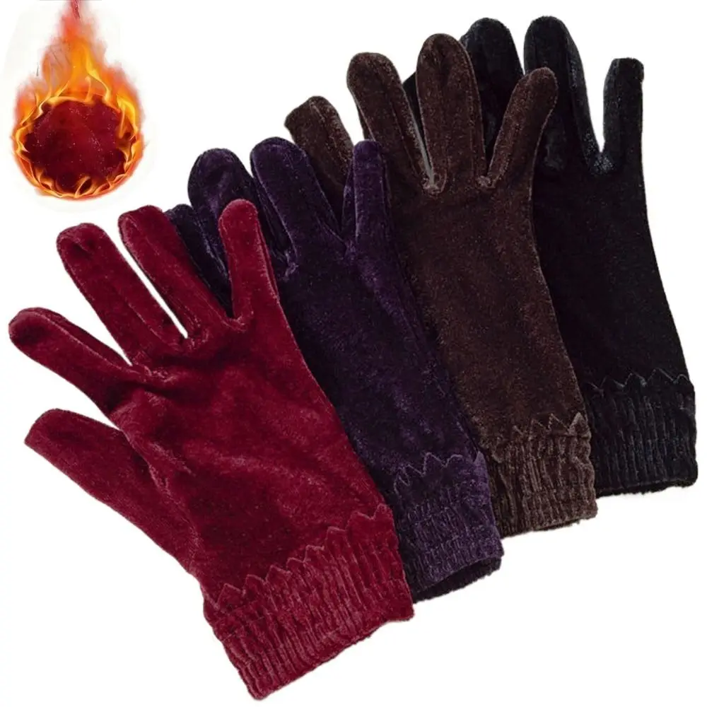 قفازات مخملية سميكة جديدة بلون سادة قفازات كاملة الأصابع قفازات دافئة فروي للخريف والشتاء #1
