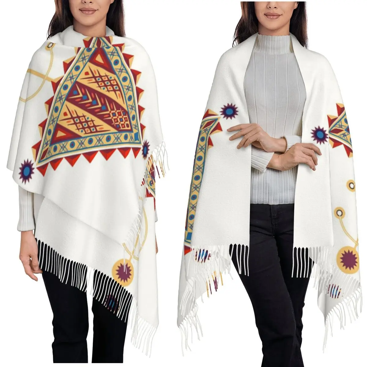 

Amazigh Tazerzit Эмблема марокканских берберских шарфов Шарфы с кисточками Женская мягкая теплая шаль и накидки Длинная осенне-зимняя шаль