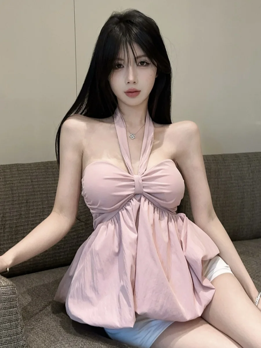 Sweet Pure Desire Knot Multi-Way Wear Ne Hangende riem Trendy Top Casual Veelzijdige orts Tweedelige set