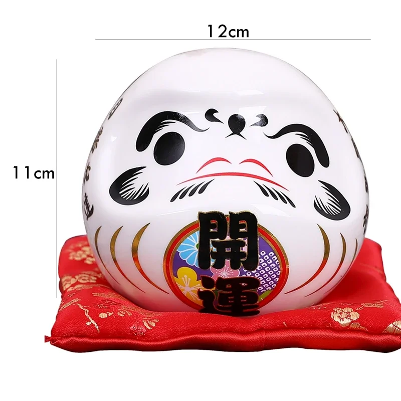 4.5 inch Japanese Ceramic Daruma Figurine, FengShui Figure Zen Ornament, Lucky Charm Money Box, Home Tabletop Decor