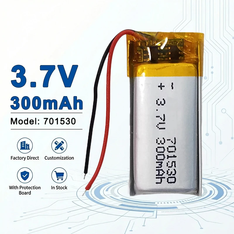 Low MOQ 701530 3.7V 300mAh OEM ODM Rechargeable LiPo Battery for Smart Electronic Devices 702020 702025 702030 606090 805080
