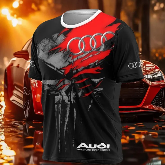 

Летняя популярная мужская футболка с короткими рукавами и 3D-печатью Audi quattro, дышащая и крутая, с короткими рукавами с темным черепом MOTO