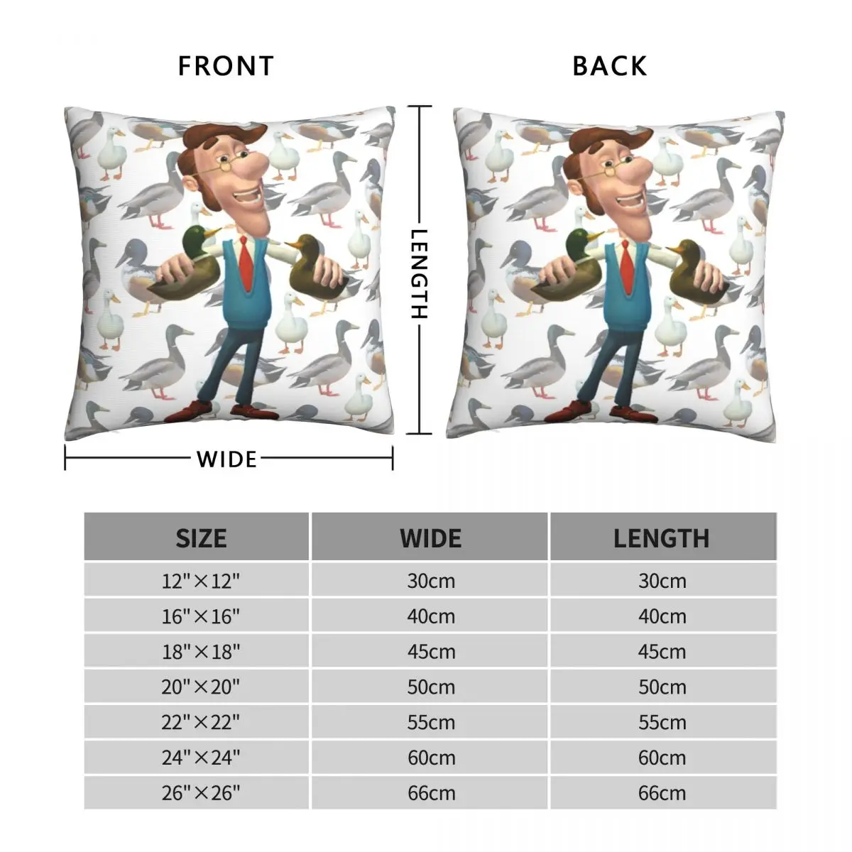 Duck Man Square Pillowcase Polyester Linen Velvet Printed Zip Decor Throw Pillow Case Home Cushion Cover