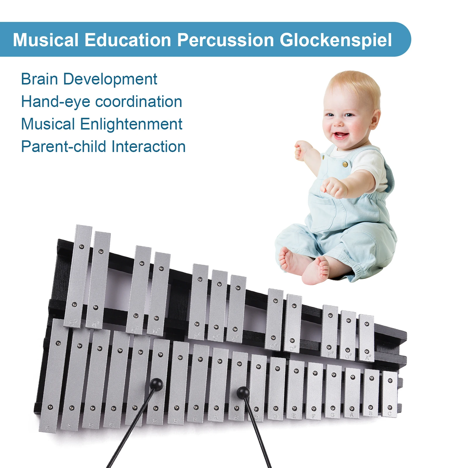 

Hooqu Metallophone Wooden Frame Aluminum Bars Percussion Instrument 30 Notes Glockenspiel Xylophone With Carrying Bag