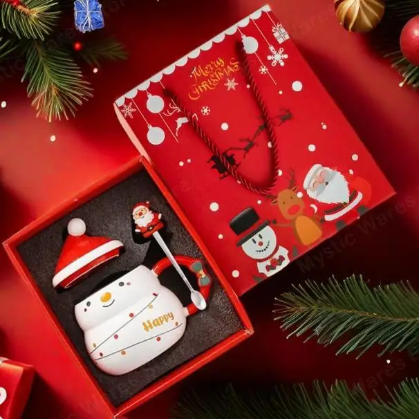 Christmas Cup Men's and Women's Souvenir Christmas Cup Ceramic Cup Birthday Gift Practical Small Gift Giveaway with Lid Spoon