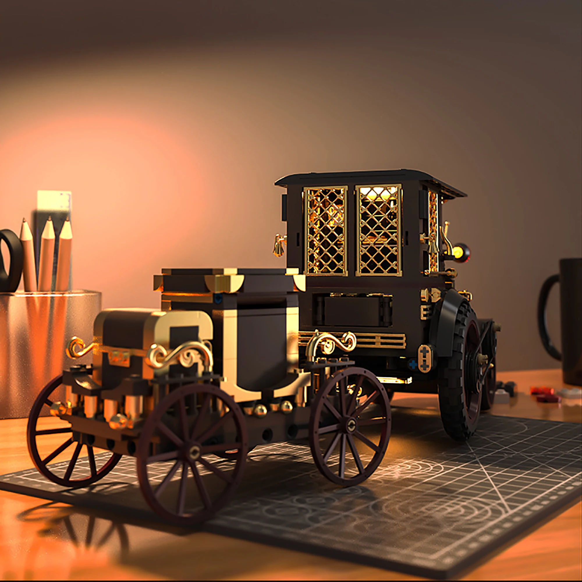 

1331pcs Vintage Mechanical Steam Car Building Blocks Classic Vehicle Model Assembly Bricks Collection Display Toy Adult Gift