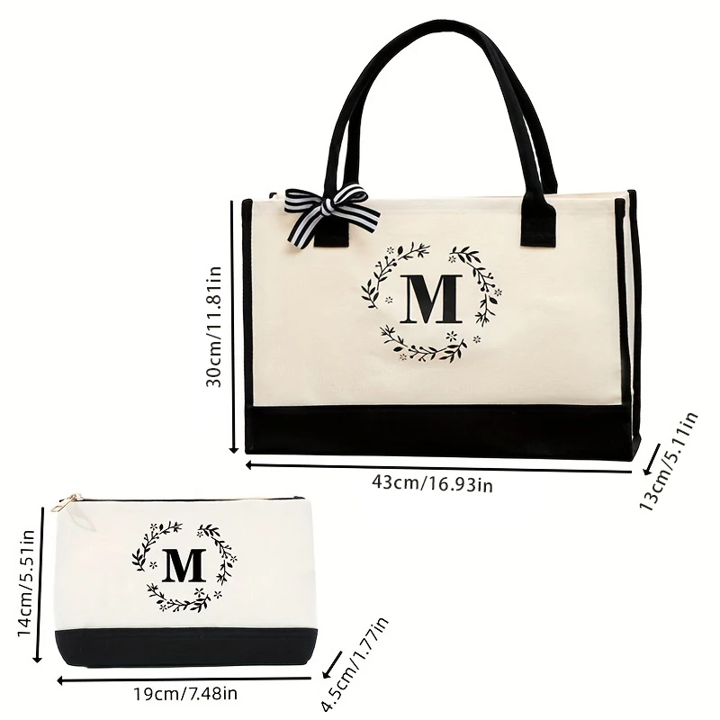 Flower Wreath Letter Canvas Tote Bag, Mãe Beach Bag, elegante e elegante bolsa, saco de compras