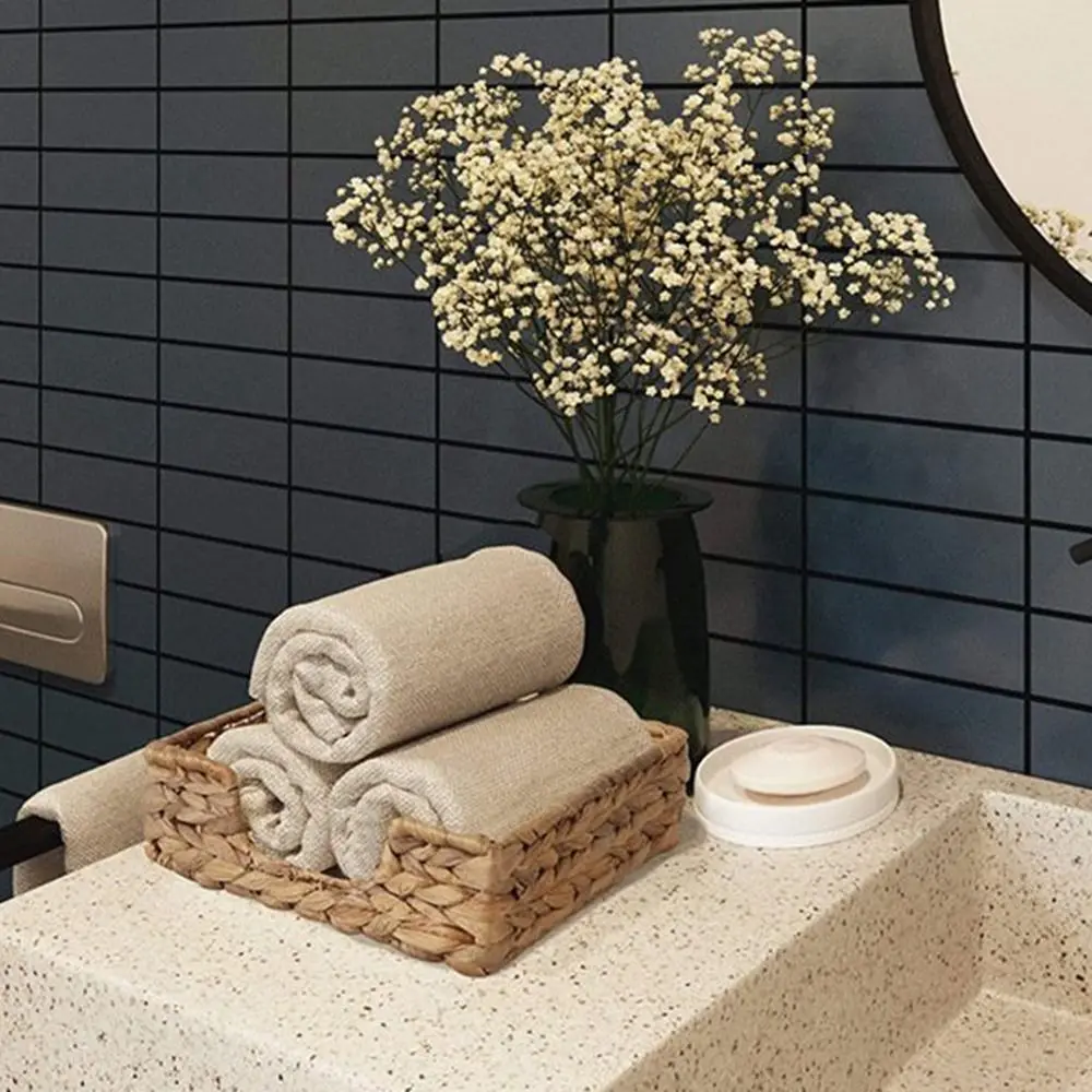 Straw Woven Water Hyacinth Napkin Holder Square Handmade Hand Towels Storage Tray Natural Mildew Resistant Woven Napkin Holder view 5