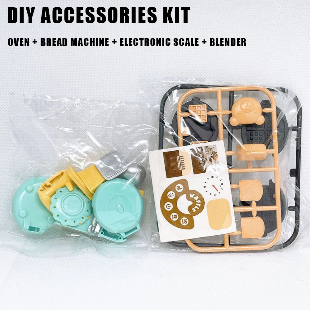 DIY Dollhouse Bear Biscuits 1/12 Miniature Furniture Toaster Oven Mixer Electronic Scale Model Set Kitchen Toys For Girl Gift