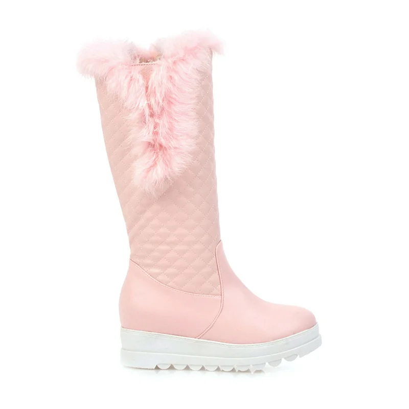 Warm Pink White Snow Boots Women Winter Shoes 2024 Wedges Flats Knee High Boot Female Platform Fur Plush Long Shoes Waterproof - view 5