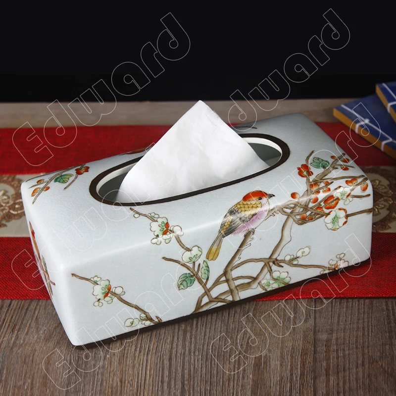 

Household Use Tissue Box Ceramic Tissue Boxes Plant Flower Pattern Napkin Paper Box Decor Toilet Paper Holder Rectangle Design