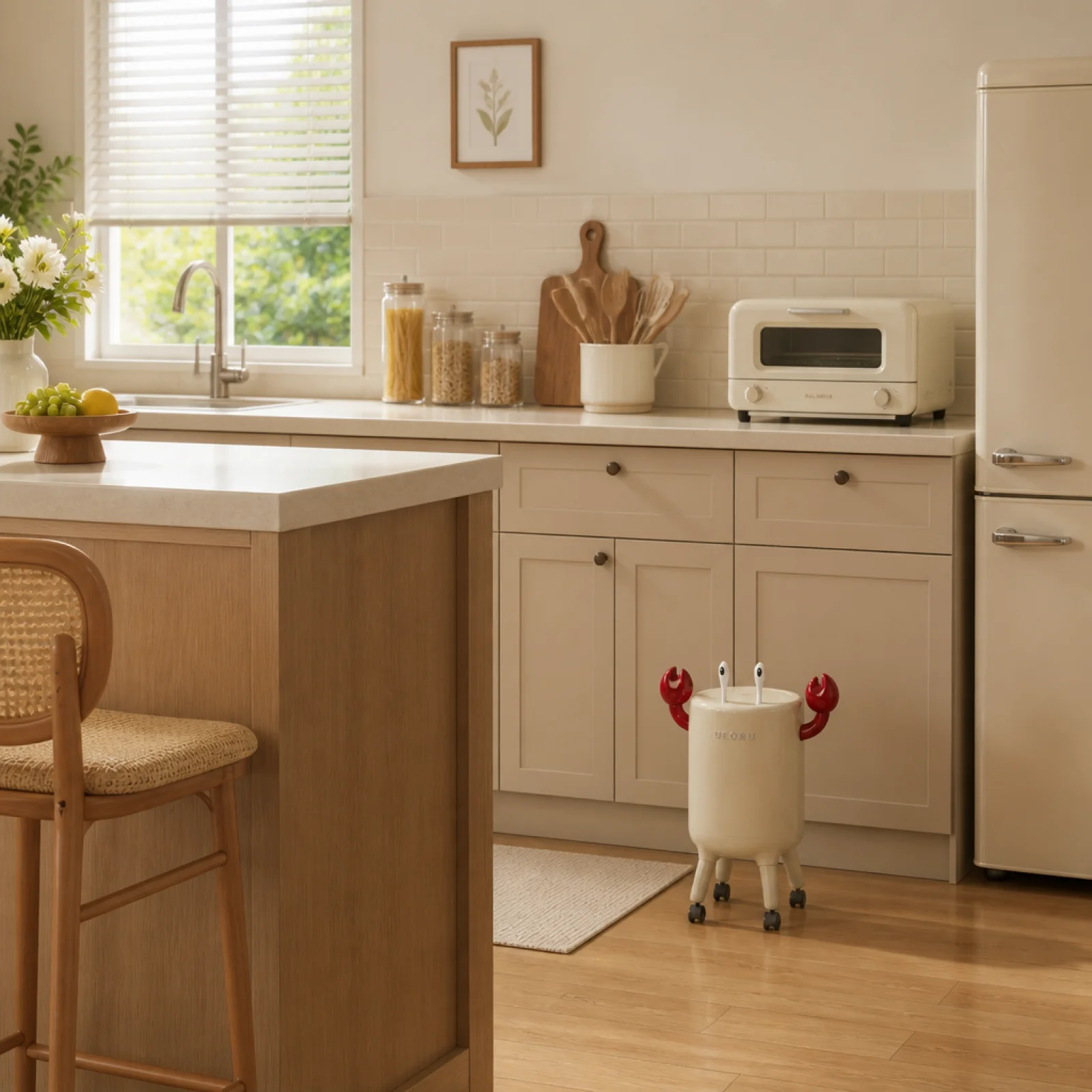Trash Can Cute Standing Waste Bin Decorative Elevated Waste Basket Dustbin Press Lid for Study Room Apartment Kitchen Decoration
