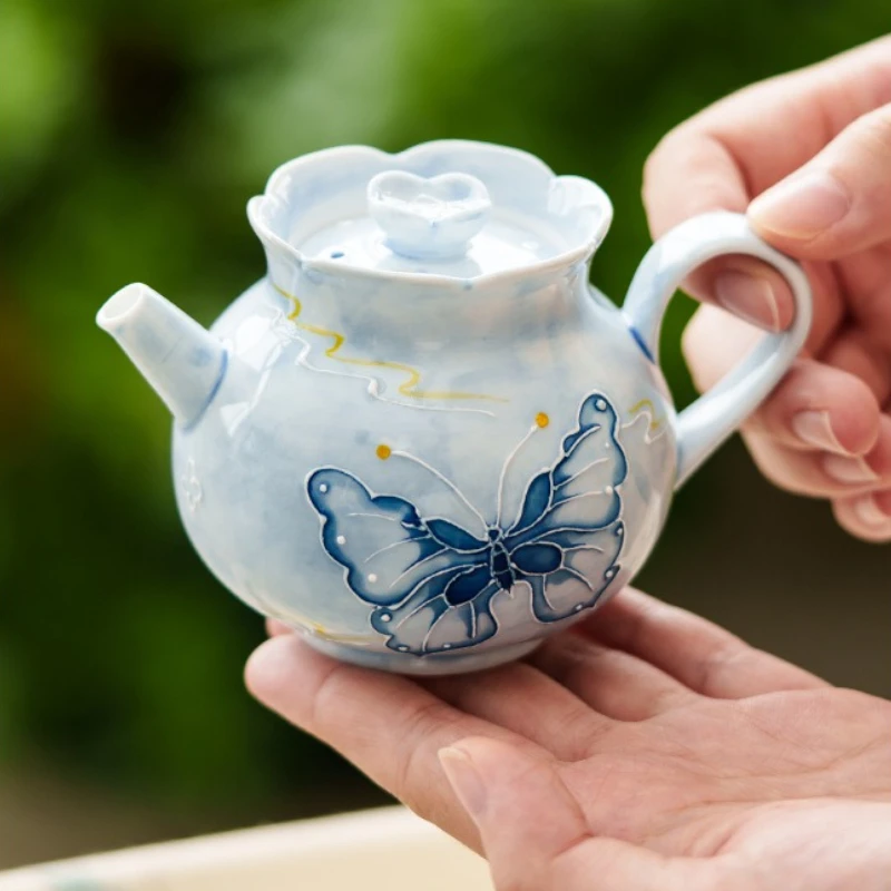 

Hand Painted Butterfly Teapot Ceramic Gongfu Tea Set with Infuser Single Serve Traditional Chinese Teaware Gift for Tea Lover