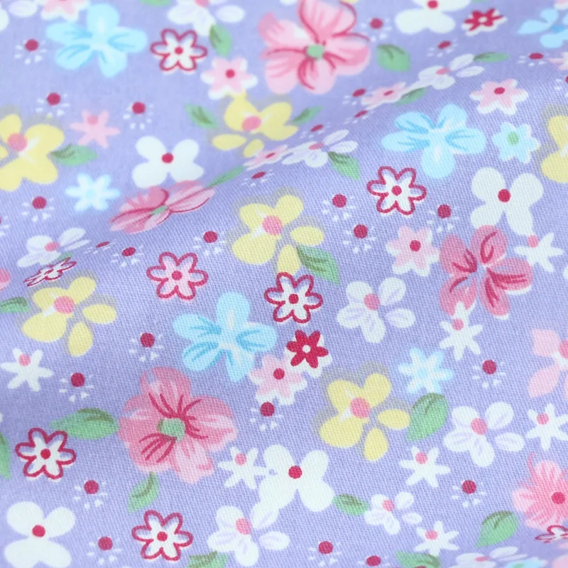 Teramila Purple Pattern Floral Plain 100% Cotton Printed Patchwork Cloth Fabric for Art Sewing DIY Handmade Crafts Needlework