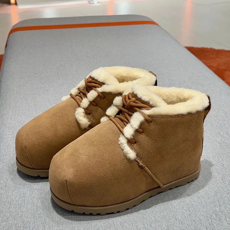 

Snow boots for women in winter new lace up, increased height fur integrated cotton shoes, warm bread short boots