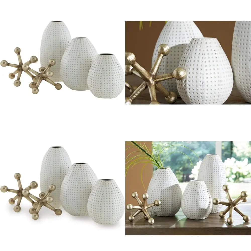 

Modern Metallic Dots Decorative Vase and Sculpture Set, 5 Pieces, White & Shiny Finish