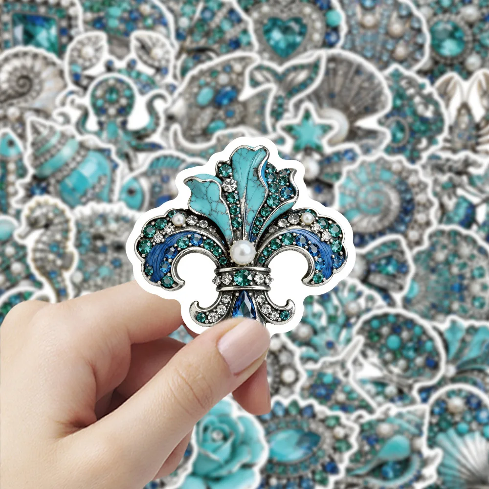 50 PCS Blue Diamond Ocean Decoration Stickers New Ocean Animal Creative Water Cup Hand Account DIY Waterproof Reward Decals