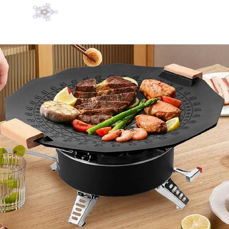 

Outdoor Portable Camping Hexagram Maifan Stone Non-Stick Smokeless Induction Cooker Gas Dual-Purpose Barbecue Plate