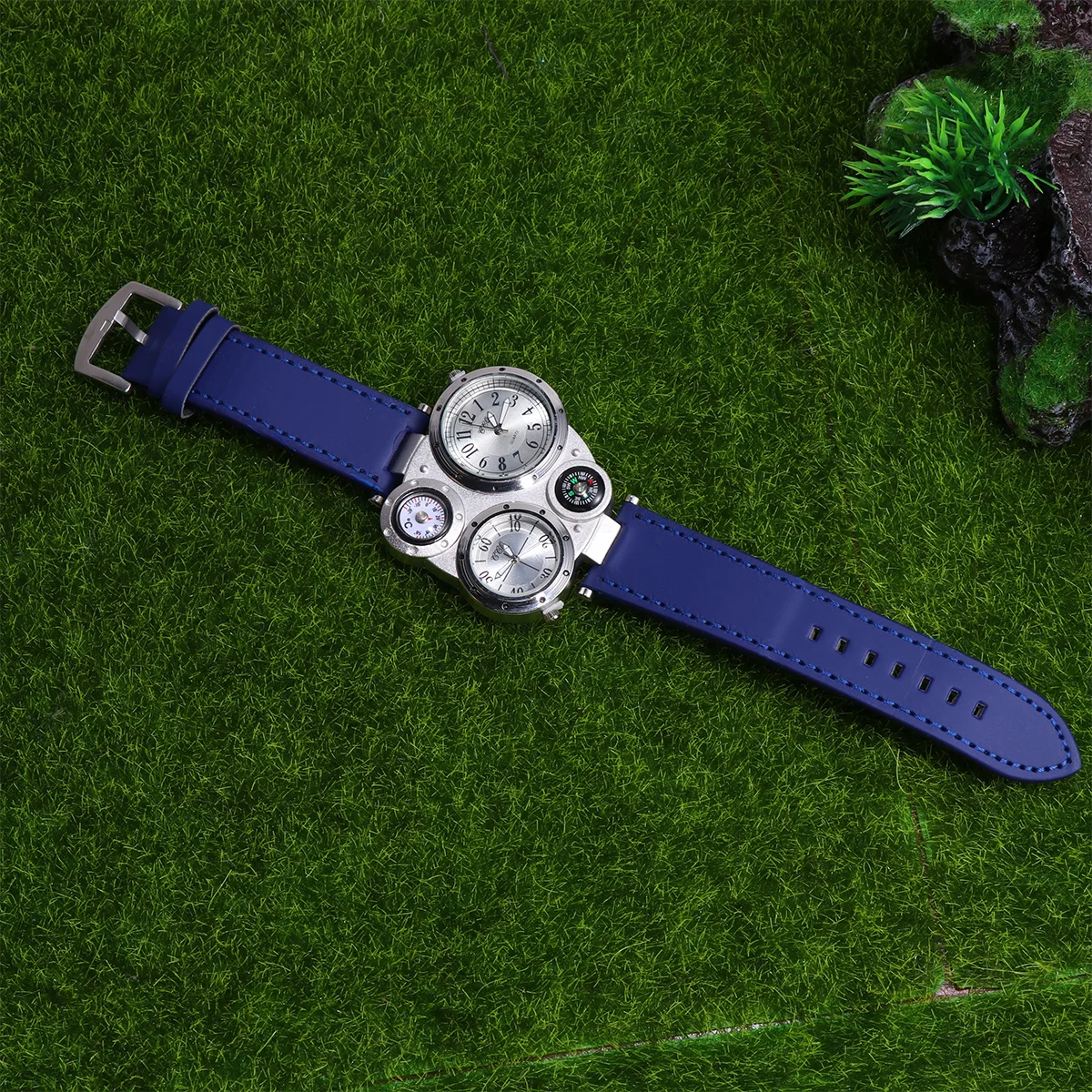 

1Pcs Thermometer Dual Time Display Quartz Watch Adjustable Band Men Outdoor Sports Compass Fashion Multi Time Display Watch