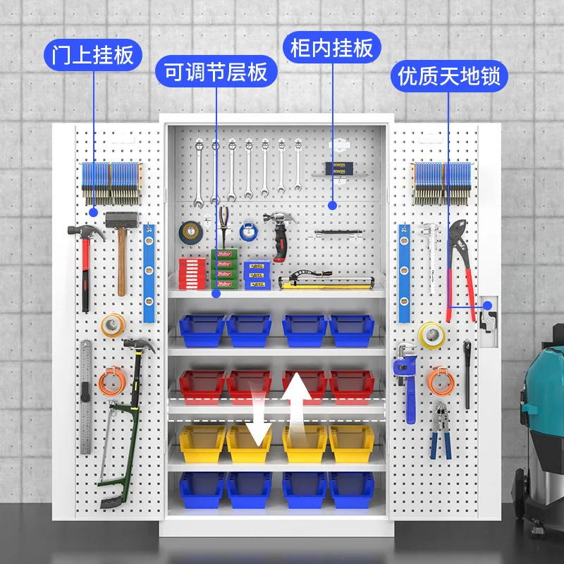 Heavy duty hardware tool cabinet Auto repair workshop Iron sheet Double door Parts storage box Factory thickened multi-functiona