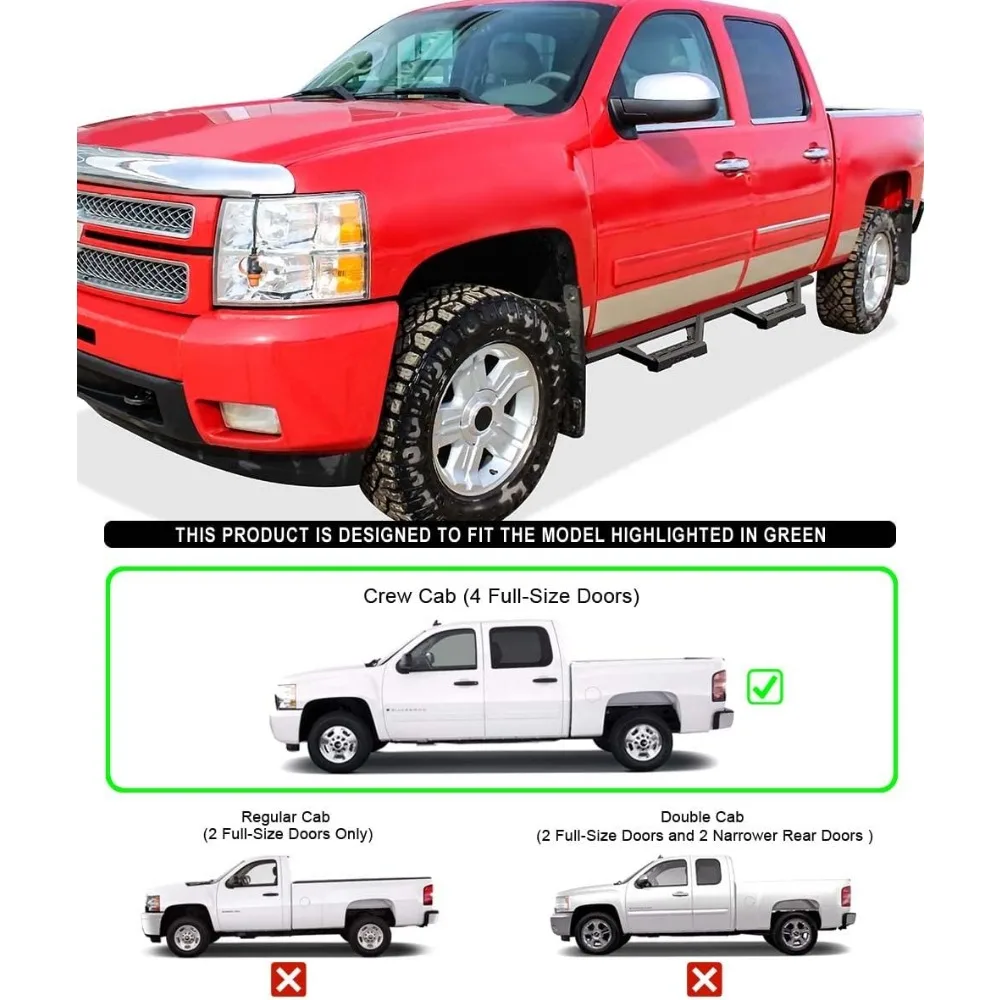Pedane con gradini compatibili con Chevy Silverado GMC Sierra 2001-2006 Crew Cab e 07 Classic |   Lato in acciaio inossidabile 304