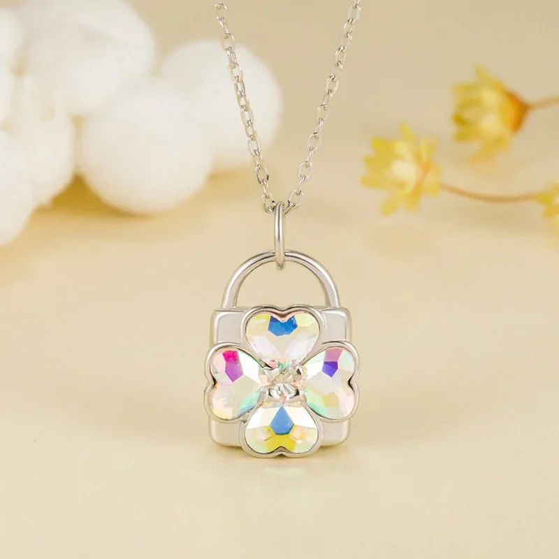 Anime Shugo Chara Necklace Women Colorful Four-leaf Clover Lock Pendant Choker Fashion Jewelry Accessories Gift