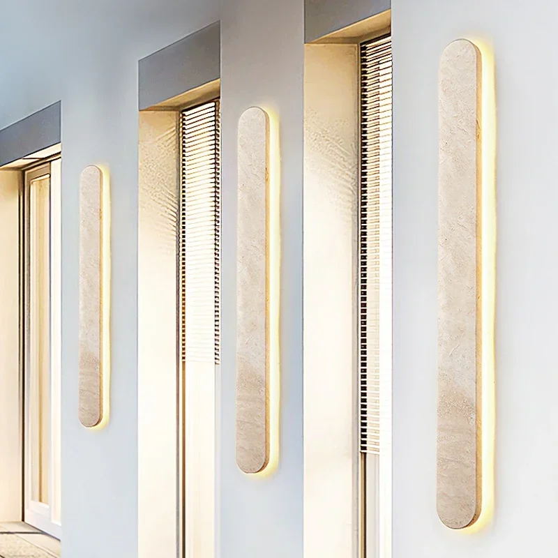مصباح جداري من الحجر الطبيعي من الترافرتين الأصفر، شريط طويل متين، شكل خطي LED خارجي مقاوم للماء لبوابة سياج الفيلا #5
