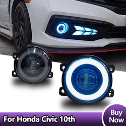 Car Parts Angel Eye Fog Lights Dynamic Daytime Running Lights w/LED Bulb Front Bumper Lamps For Honda Civic