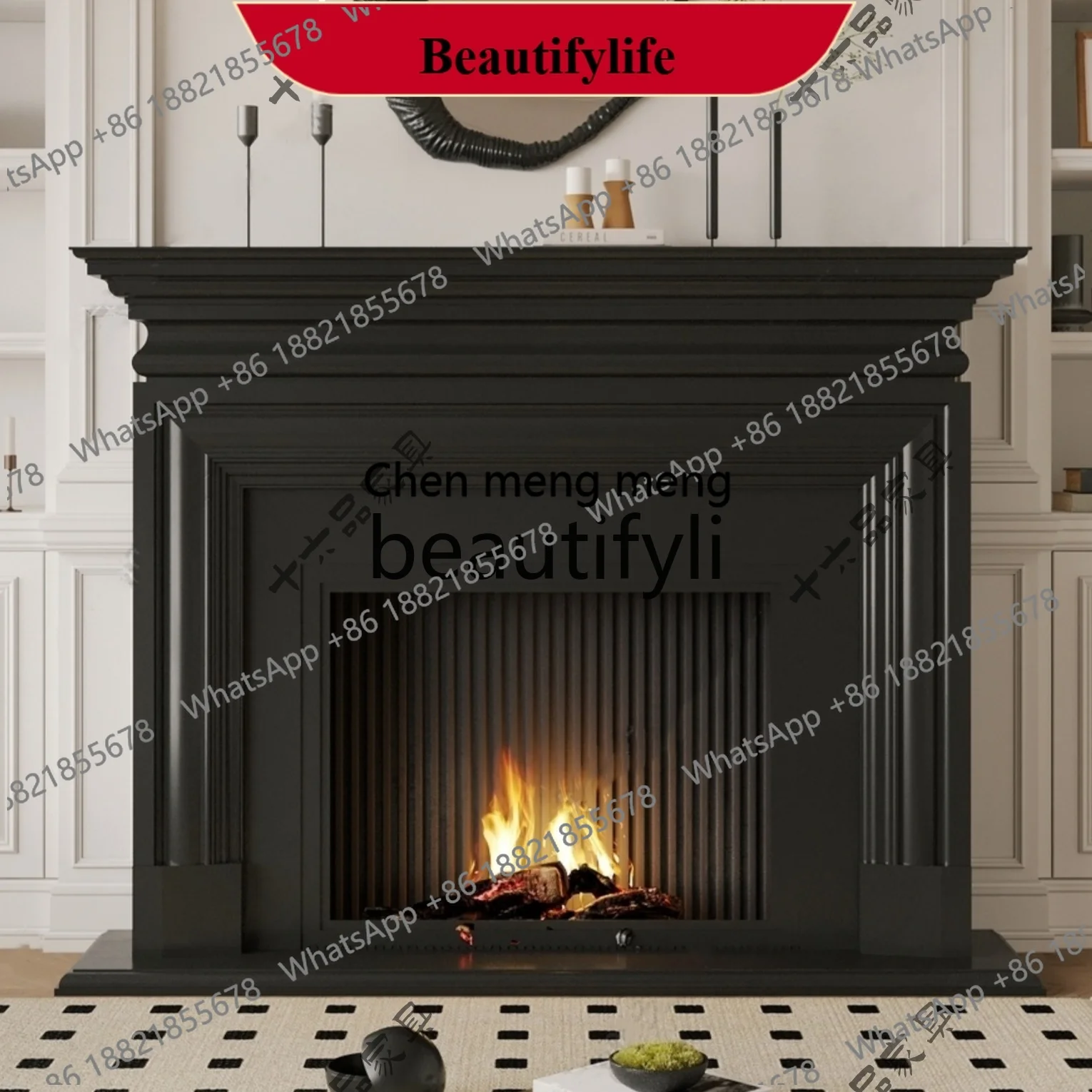 Z183 French Vintage Style Solid Wood Fireplace Mantel American Wabi-Sabi Entryway Cabinet Modern Minimalist Decorative Cabinet