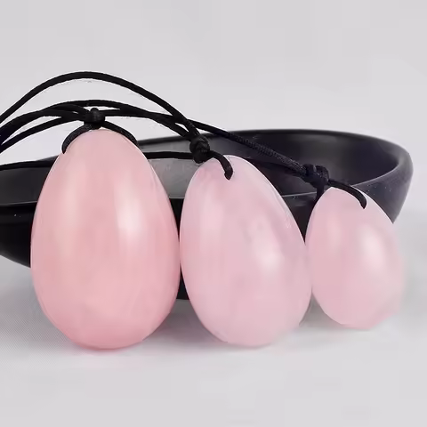 Rose Quartz Massage Egg 3 Pcs Set Drill Yoni Ball Crystal Mineral Stone Kegel Vaginal Exercise Tool Pelvic Floor Health Care
