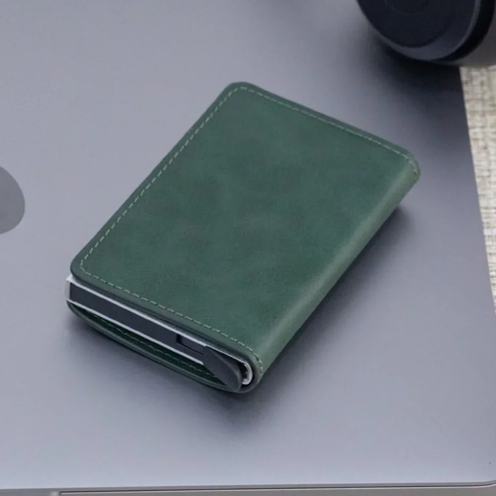 New Men Women Smart Wallet Credit Bank Card Holder Fashion Purse Aluminum Alloy Business Casual Mini Wallet Brand PU Purse