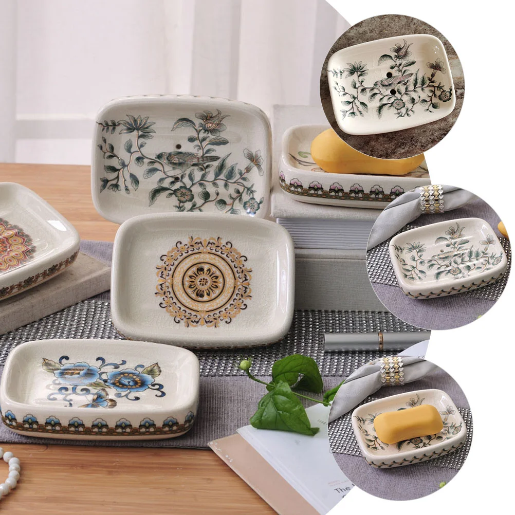 Ceramic Hand-painted Soap Dish for Sink with Pattern Decorative Holder Ceramics Box Gift Bar Container Bathroom Easy to Clean