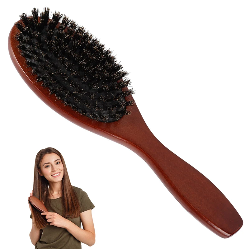 Natural Boar Bristle Hairbrush Massage Comb Anti-static Hair Scalp Paddle Brush Beech Wooden Handle Hair Brush Comb Styling Tool