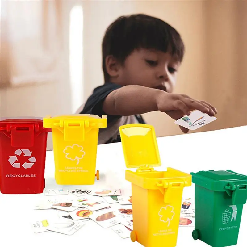 8pcs Kid Push Garbage Can Toy Children Trash Can for Playing Foldable sliding children\'s Mini trash can garbage sorting bin