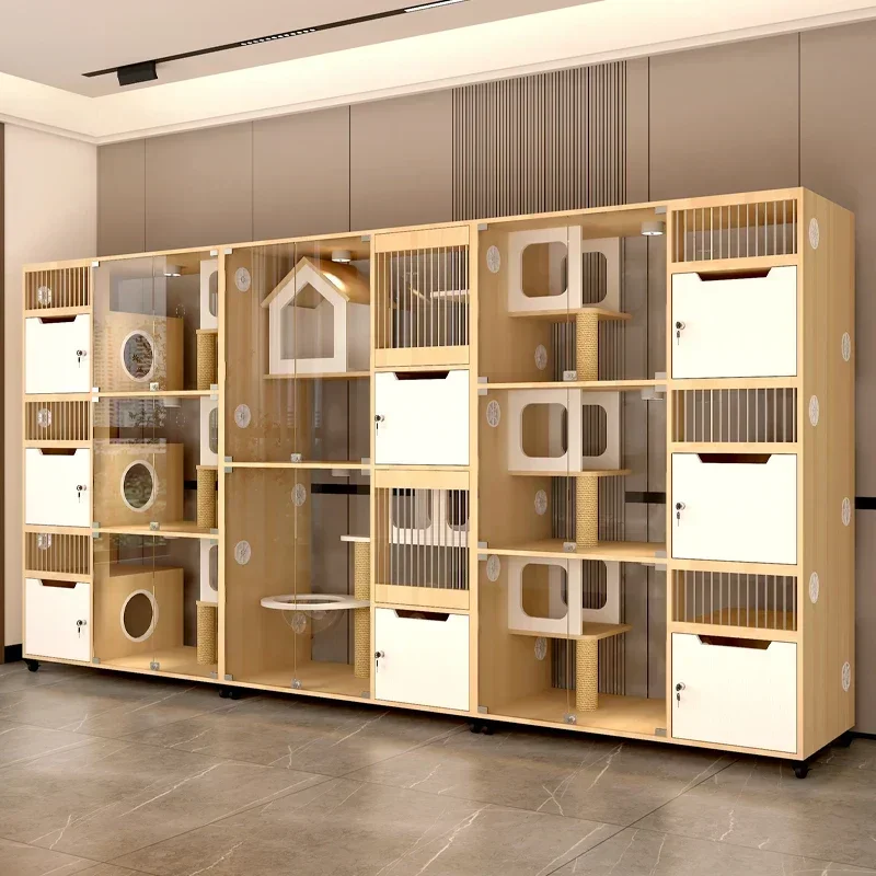 Display cabinet villa Solid wood cage delivery room Breeding cabinet Luxury large cat house Three-layer cabinet Cat