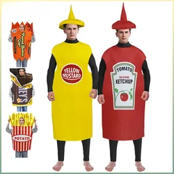 Fun Food Party Cosplay Costume Unisex Adult Carnival Stage Funny Purim Halloween French Fries Ketchup Chocolate Costume Carnival