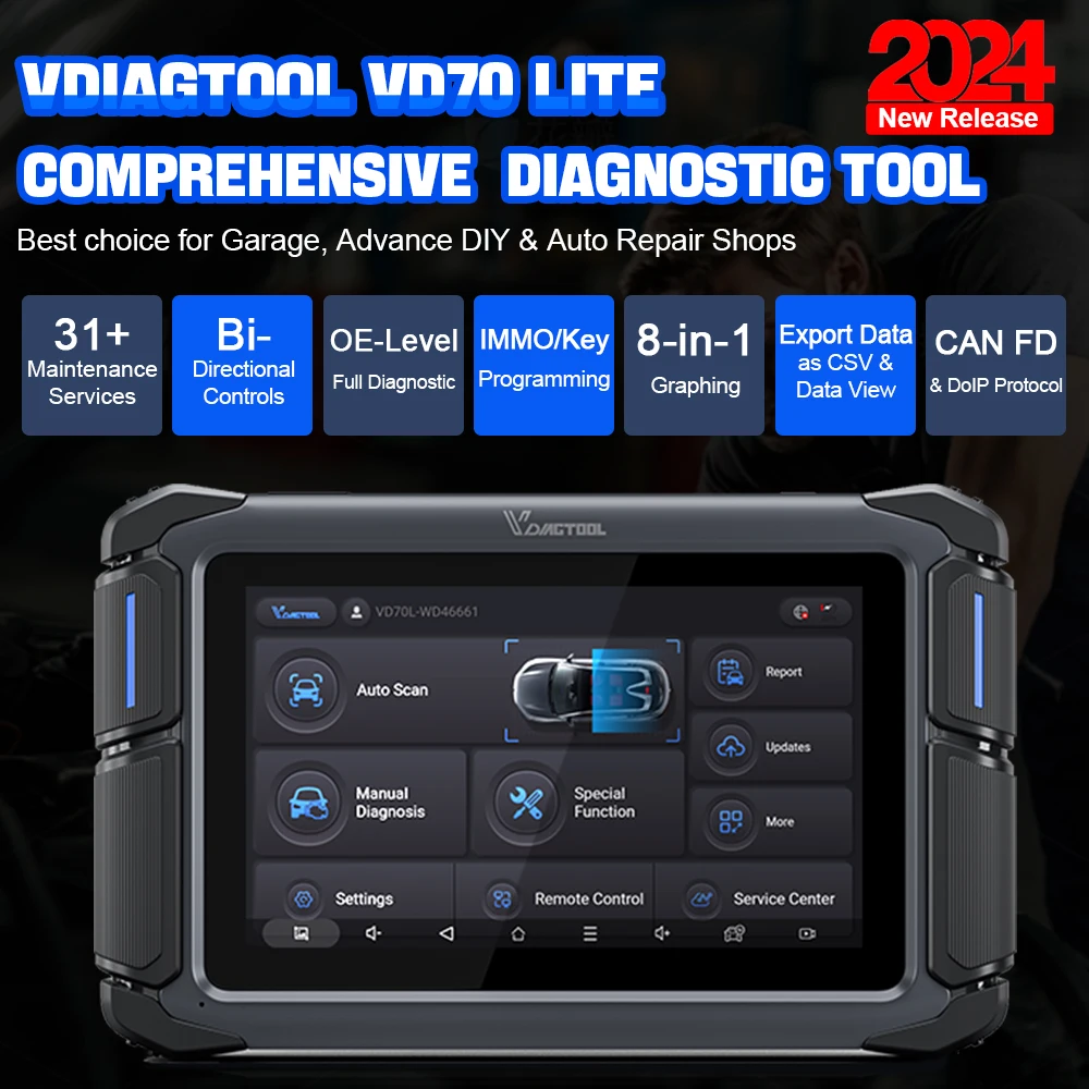 VDIAGTOOL VD70 lite All System Automotive Diagnostic Tools Top Hardware Car Scanner Bidirectional Control 31+ Resets CAN FD DoIP