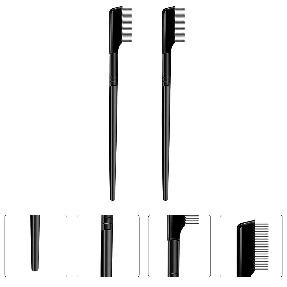 2pcs Eyebrow Eyelash Comb Dense Steel Needle Brow Grooming Tool For Lash Separation Shaping Portable Durable Makeup Brush