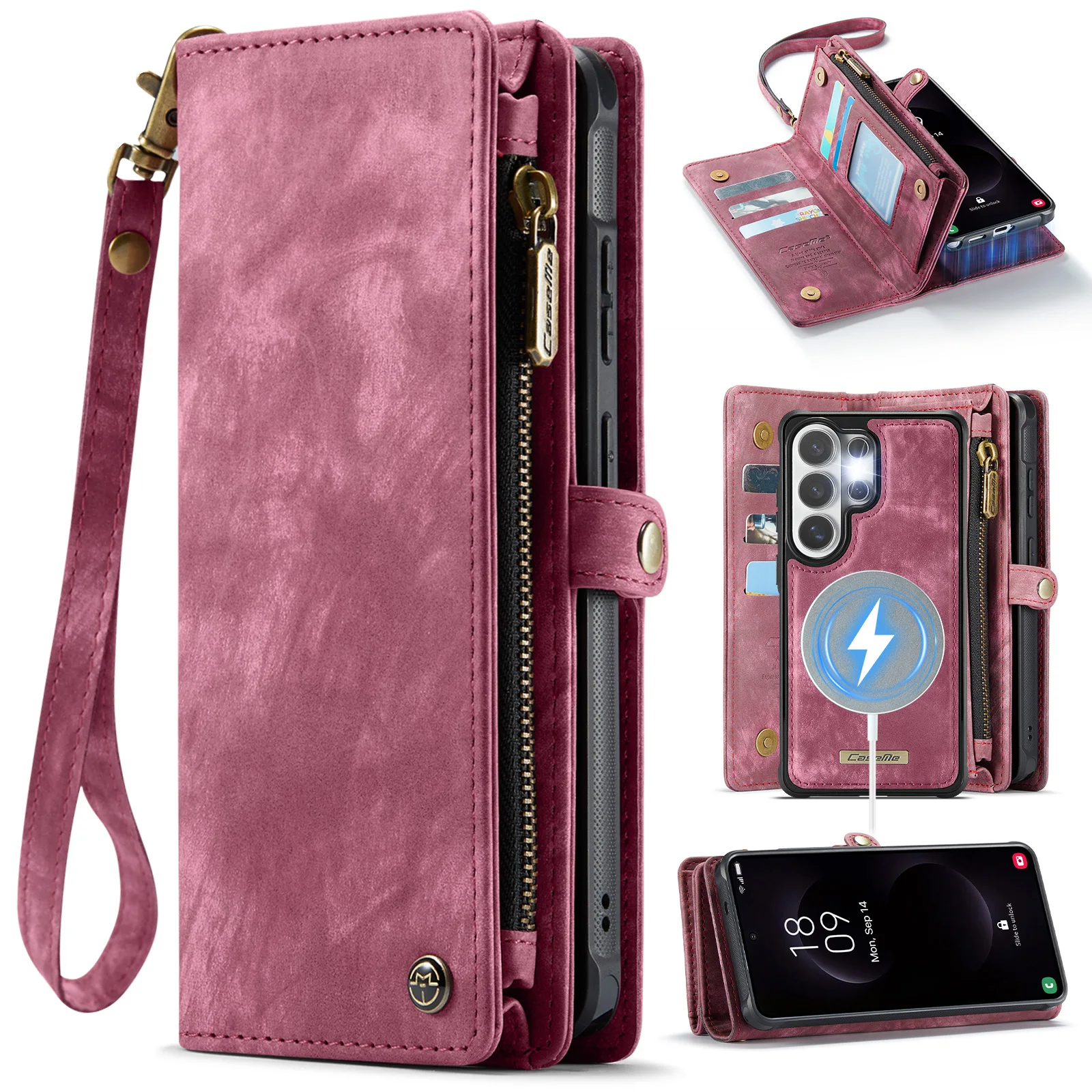 Magsafe hoesje voor Samsung Galaxy S26 Ultra 5G 2026 Luxe hoes 2-in-1 afneembare magnetische portemonnee telefoonhoesje S26 Plus S26 Etui