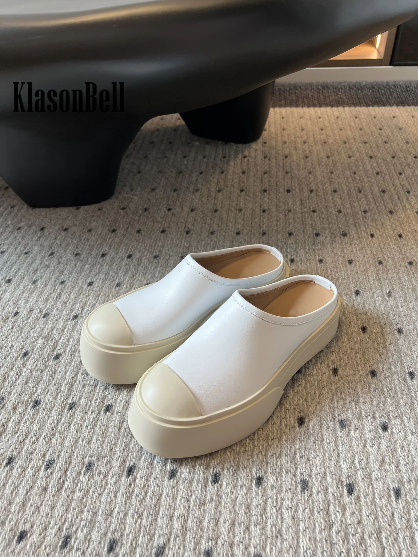 6.5 KlasonBell 2024 Summer New Thick Sole Outside Slippers Mules Shoes Genuine Leather Fashion Casual Slip-one Sandals Women