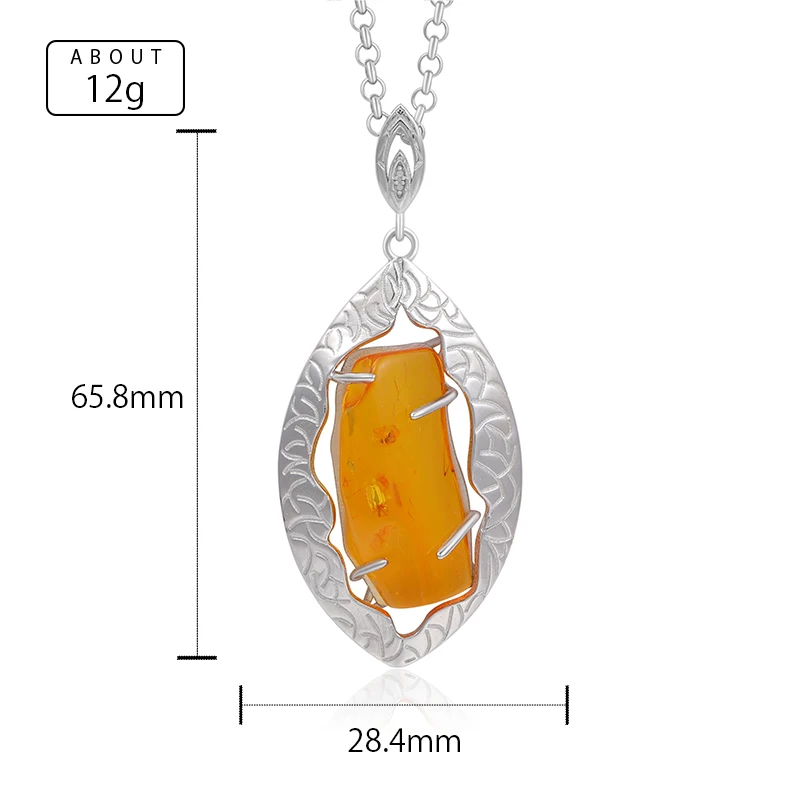 XYOP Natural insect Amber 925 Sterling Silver Pendant lrregular Shape Ambers Pendant Original Stone charms Necklace Lucky Gifts