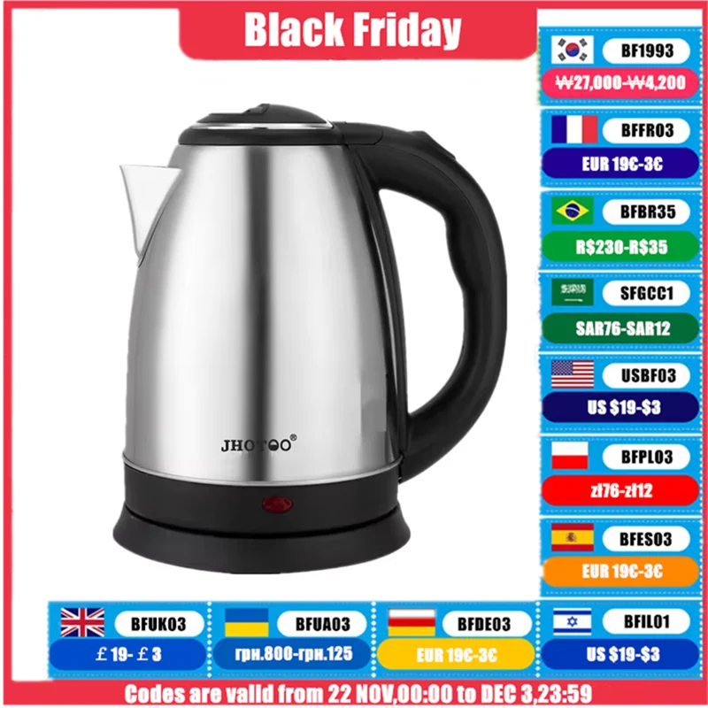 1.8L 220V Stainless Steel Electric Kettle Silver Black Base Separation Desion Rust-resistant Durable for Home During Travel