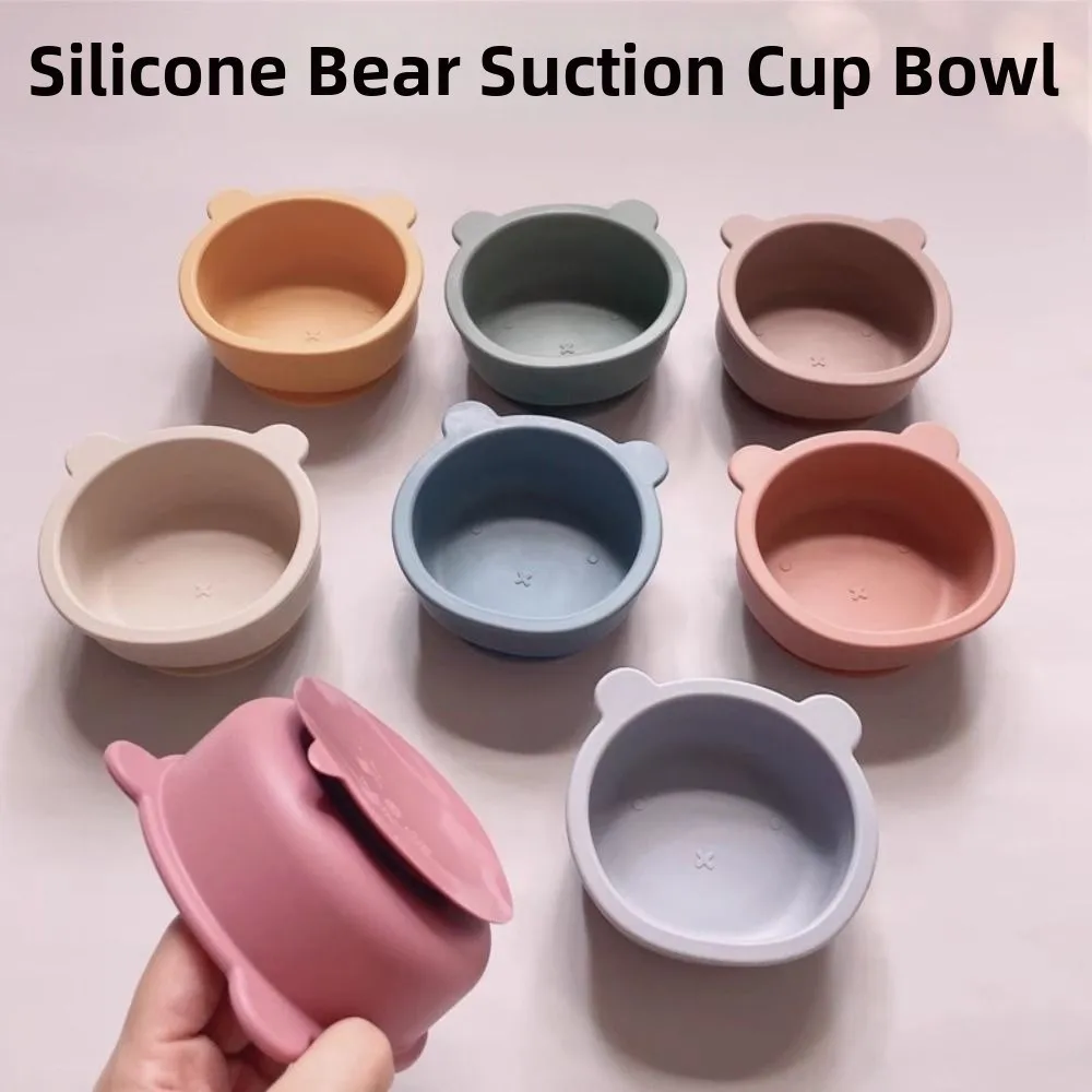 مجموعة أطباق فطام الأطفال على شكل دب كرتوني مقاومة للكسر ومضادة للانزلاق أدوات مائدة لإطعام الأطفال الصغار مع ملعقة شوكة سهلة التنظيف #6