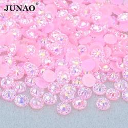 JUNAO 4mm 5mm 6mm Pink AB Round Flower Rhinestone Nail Crystal Strass Flatback Resin Stones for DIY Clothes Jewelry Crafts