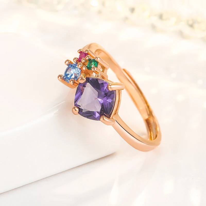 HuiSept Classic Silver 925 Jewellery Ring Colorful Topaz Gemstones Adjustable Rose Gold Rings for Women Wedding Party Wholesale