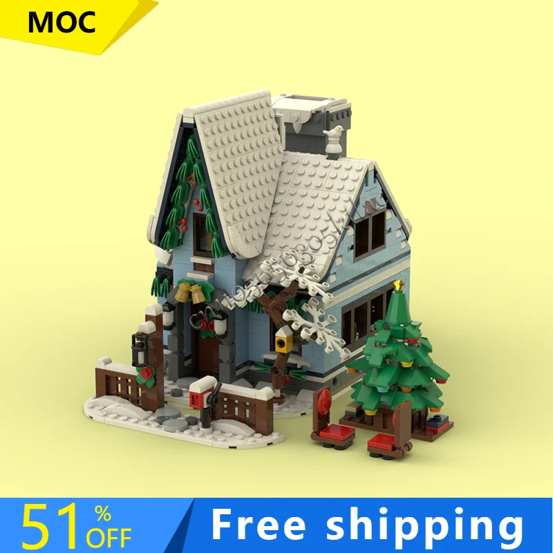 

1400PCS MOC Modern City Street View Winter Cabin Building Model DIY Custom Puzzle Technology Creative Assembly Kids Toys Gifts