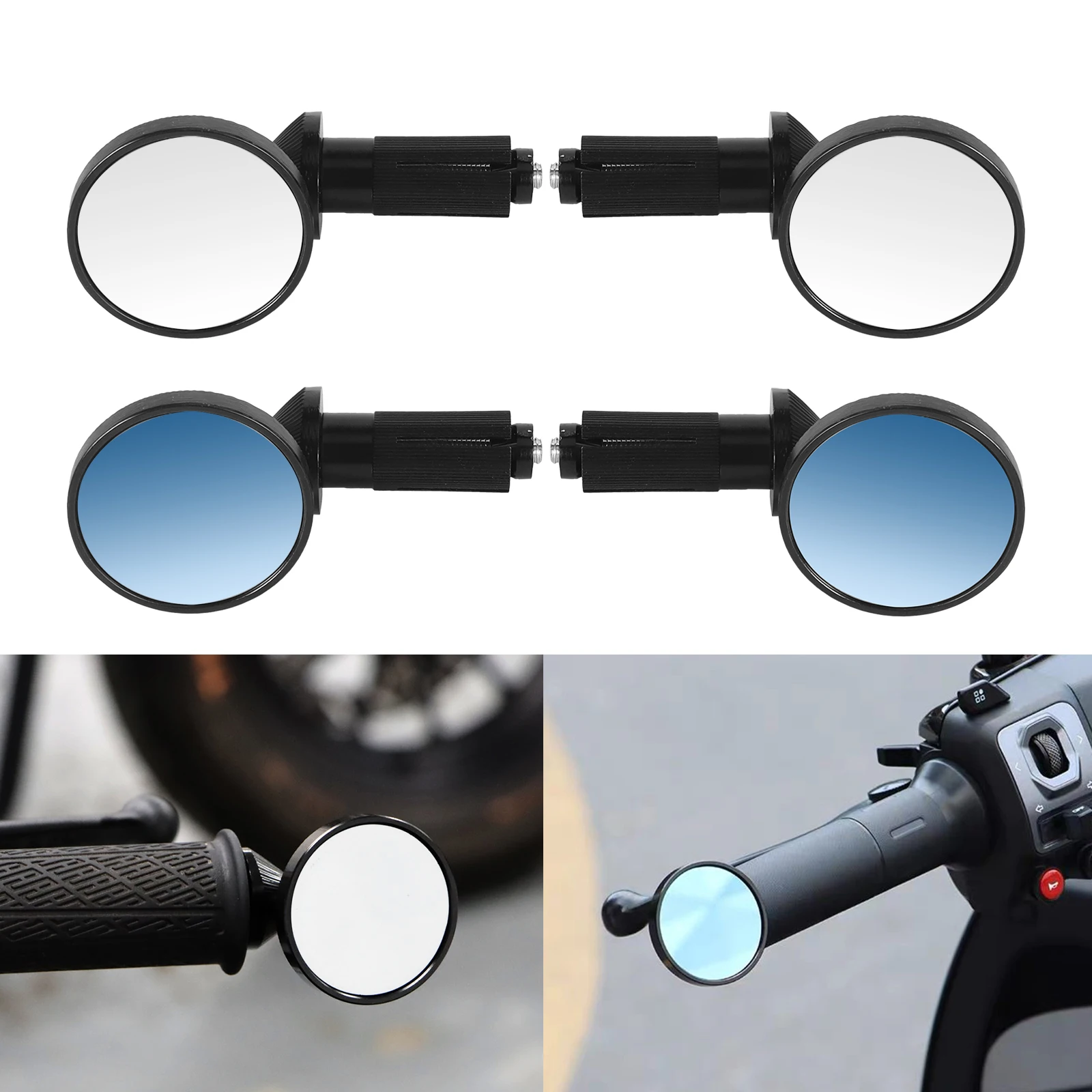 1 Pair Universal Motorcycle Bar End Mirrors 360 Rotable Eletric Vehicle Wide-Angle Road Cycling Handlebar Rear View Mirror