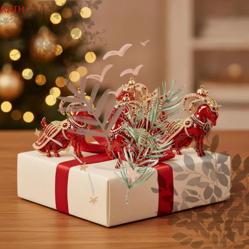 2D Acrylic Chinese Zodiac Goat Hanging Ornament Auspicious Red Gold Design For Spring Festival Home Decor