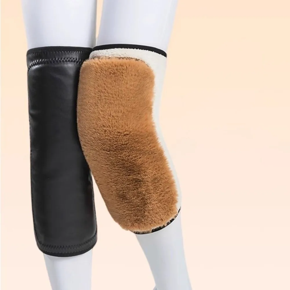 New PU Knee Pads Keep Warm Adding Velvet Knee Sleeves Windproof Waterproof Leg Compression Sleeves Outdoor Sports