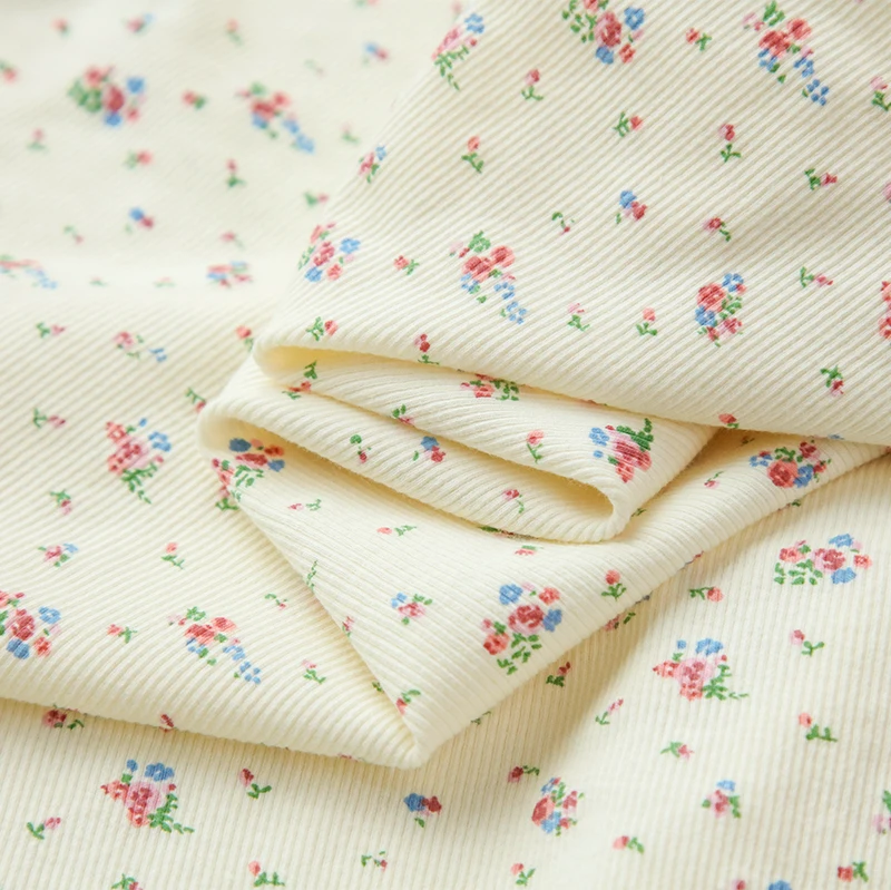 

Cotton Ribbed Fabric Small Floral Printing Pit Strip Pure Cotton Bottoming Shirt Lounge Wear Children's Clothing Baby Fabric